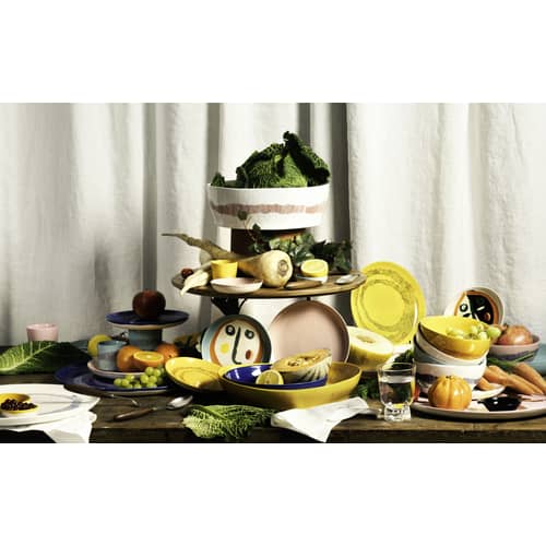 Assiette Feast céramique jaune Medium / Ø 22,5 cm - Serax - Traits / Jaune & blanc - Grès émaillé