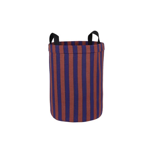 Rond Basket textile blue / H 47 cm - NOBODINOZ - Brown-red & ink blue - Organic cotton, Polyester