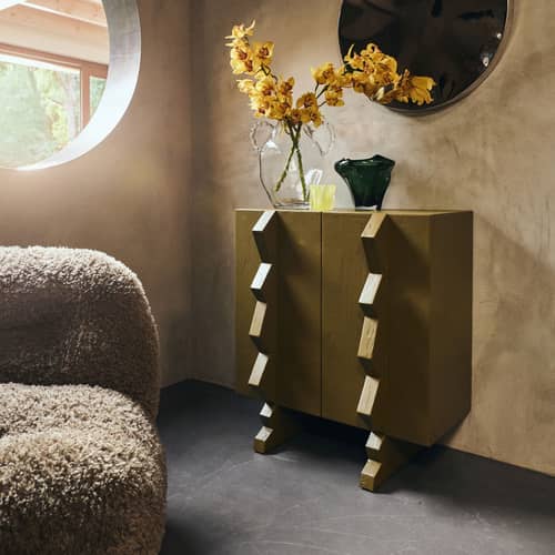 Buffet Forma bois vert / L 80 x H 88.5 cm - HK LIVING - Vert olive - Bois de sungkai