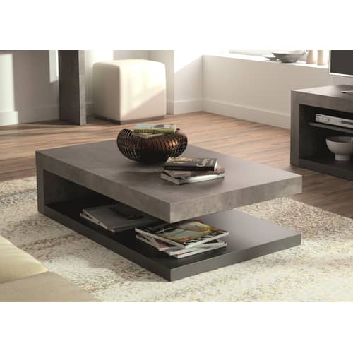 Couchtisch Chicago holz grau / 110 x 65 cm x H 29 cm - Melamin mit Beton-Optik - POP UP HOME - Graue Beton-Optik / Schwarz - Hochdichte Faserplatte, Melamin