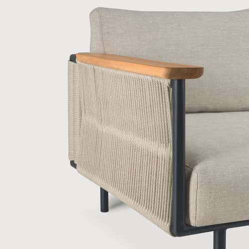 Gepolsterter Sessel Corbey textil kunstfaser beige - Ethnicraft - Beige Oyster - Aluminium, Gewebe, Kordel, Schaumstoff, Teakholz