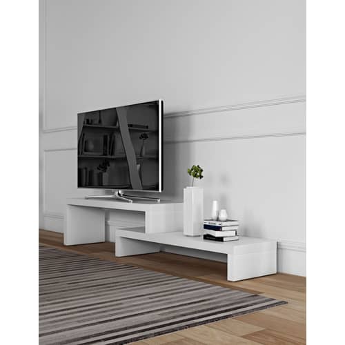 Meuble TV Philae pivotant & extensible / L de 125 à 235 cm - POP UP HOME - Blanc - Aggloméré, Panneau de fibres à haute densité