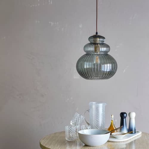 Pendelleuchte Sybia glas grau / Ø 31,5 x H 33 cm - Bloomingville - Rauchgrau / Messing - Glas