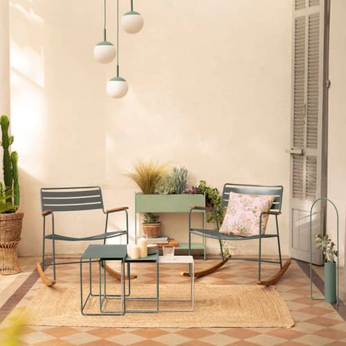 Rocking chair Surprising métal orange / teck - Fermob - Orange confite - Acier, Teck