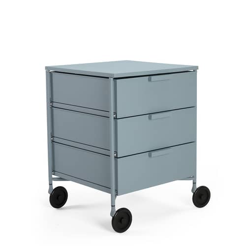 Rollcontainer Mobil plastikmaterial blau / 3 Schubladen - Version mattlackiert - Kartell - Hellblau matt - gefirnister Stahl, Recyceltes thermoplast. Technopolymer