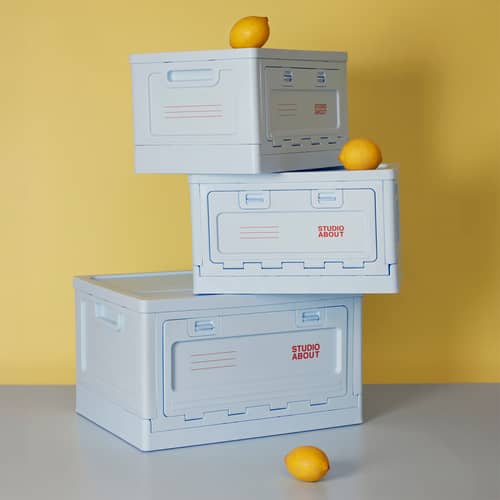 Scatola Box Large materiale plastico blu / 50 x 35.5 x H 29 cm - Impilabile - STUDIO ABOUT - Azzurro - Polipropilene