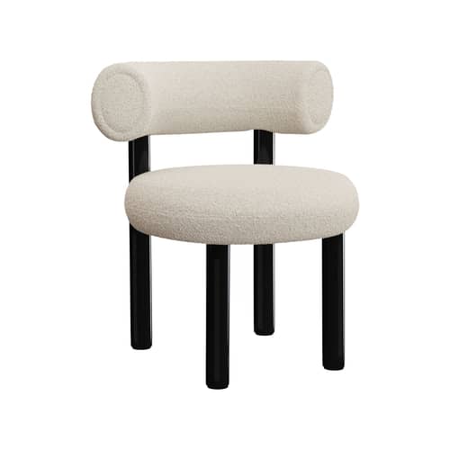 Sedia imbottita Fat Dining tessuto bianco / Tessuto Elle Sahco - Tom Dixon - Bianco (tessuto Elle Sahco) / Acciaio Nero - Acciaio, Compensato, Espanso, Tessuto Elle Saccho