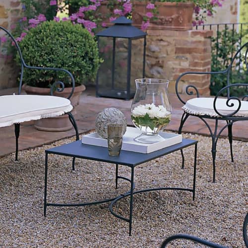Tavolino Toscana metallo grigio / 76 x 52 cm - Unopiu - 76 x 52 cm / Grigio Grafite - Ferro galvanizzato