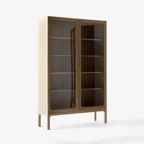 Vaisselier Trace Double SC88 bois naturel / L 120 x H 192 cm - &tradition - Chêne naturel - Chêne massif, Laiton massif, Placage chêne