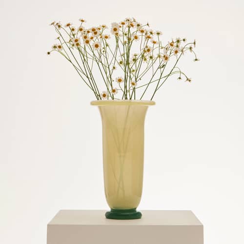 Vase Empire Large verre beige / Ø 16 x H 25 cm - Hay - Sable / Bord citron / Base verte - Verre