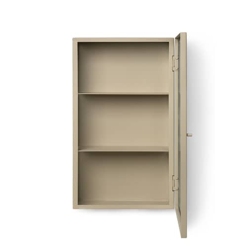 Wandablage Haze metall glas beige / L 35 x H 60 cm -Drahtglas - Ferm Living - Kaschmir-beige / Riffelglas - epoxy-beschichtetes Metall, Geriffeltes Glas