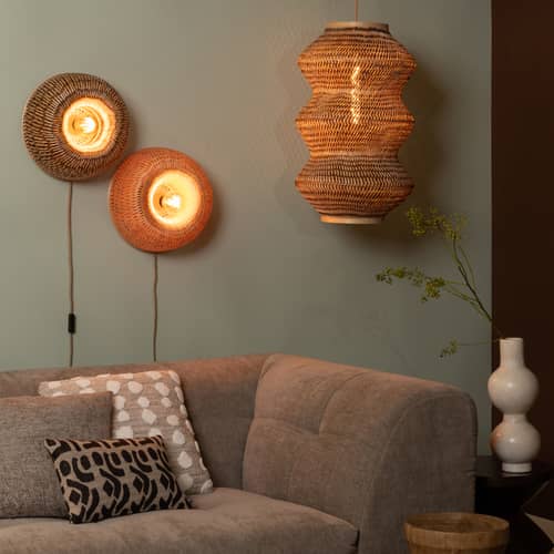Wandleuchte mit Stromkabel Barbados holz beige / Ø 35 cm - Bambus - GOOD&MOJO - Natur - Bambus, Eisen