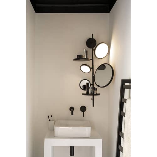 Tell Me Stories Bathroom wall light metal black / LED - 2 mirrors + 2 shelves H 86.5 cm - DCW éditions - Black - Steel