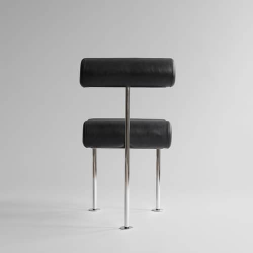 Chaise rembourrée Hiro cuir noir - 101 COPENHAGEN - Cuir noir/ Acier - Acier inoxydable, Cuir aniline, Mousse
