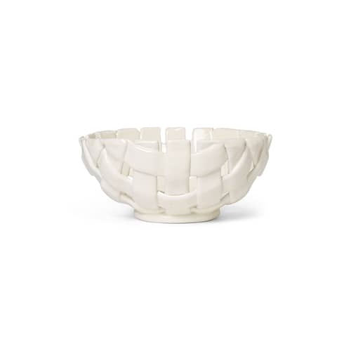 Corbeille Plait / Coupe à fruits - Tressé main / Ø 24 cm - Ferm Living - Blanc - Céramique émaillée