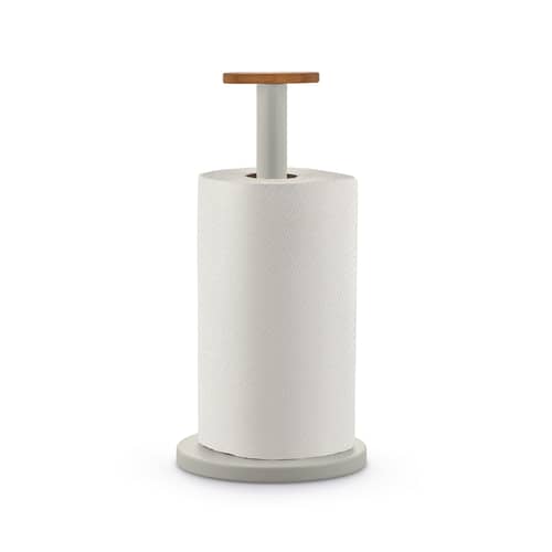 Mattina Kitchenroll holder metal grey / Steel & bamboo - Alessi - Grey & bamboo - Bamboo, Stainless steel