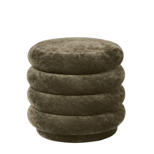 Pouf Round Small tissu marron vert gris / Ø 47 - Velours - Ferm Living - Vert  Forêt - Bois, Mousse, Velours