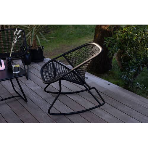 Rocking chair Sixties / Assise souple plastique tressé - Fermob - Réglisse - Aluminium, Fibre polyéthylène
