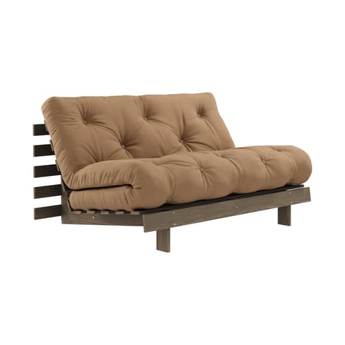 Schlafcouch Roots holz braun / B 140 cm - 3 Positionen / Struktur Braun - KARUP - Mokka 755 / Holz Braun - FSC-zertifizierte, lackierte Massivkiefer, Gewebe, Recycelte Mischfasern, Schaumstoff