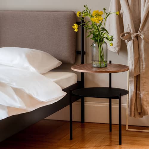 Table de chevet Tu bois marron / Ø 40 x H 52,5 cm - NOO.MA - Noyer - Acier, Placage de noyer