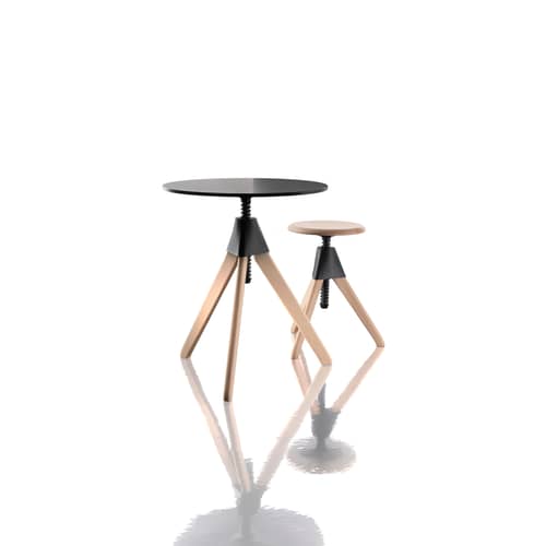 Table à hauteur réglable Topsy / Ø 60 - Laminé HPL - Magis - Blanc / Hêtre naturel - Fibre de verre, Hêtre massif, Polypropylène, Stratifié HPL