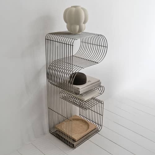 Banc Curva métal argent / Etagère - L 100 cm - AYTM - Argent - Acier