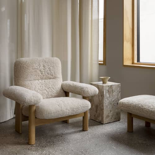 Beistelltisch Plinth Tall stein beige / Stein - 30 x 30 x H 51 cm - Audo Copenhagen - Kunis Breccia Stein (beige) - Akazienholz, Pierre Kunis Breccia