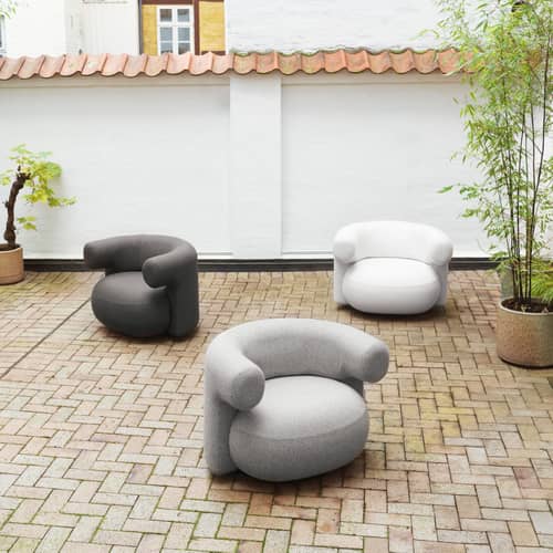Drehsessel Burra Outdoor textil grau - Normann Copenhagen - Grau (Stoff Wolf wan J617) - FSC-zertifiziertes Holz, Outdoor-Stoff, Schaumstoff, Stahl