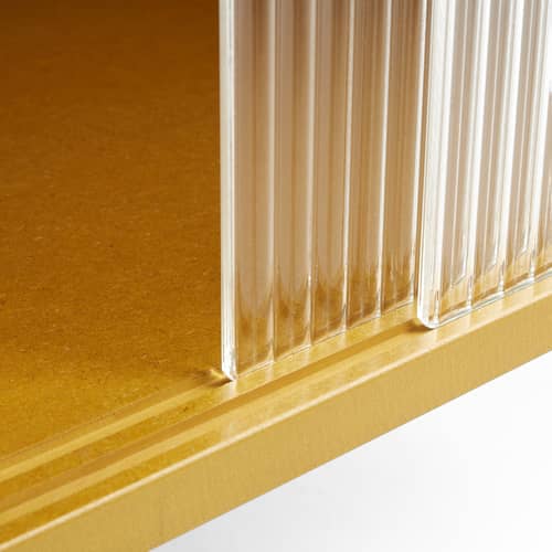 Cabinet Colour Cabinet Tall bois jaune / L 75 x H 130 cm - Portes verre strié - Hay - Jaune - Panneau en fibres de bois, Verre rainuré