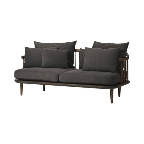 FLY Sofa / 2-Sitzer - L 162 cm - And Tradition - Dunkles Holz / dunkelgraue Kissen -  Plumes, geölte Eiche, Gewebe, Schaumstoff