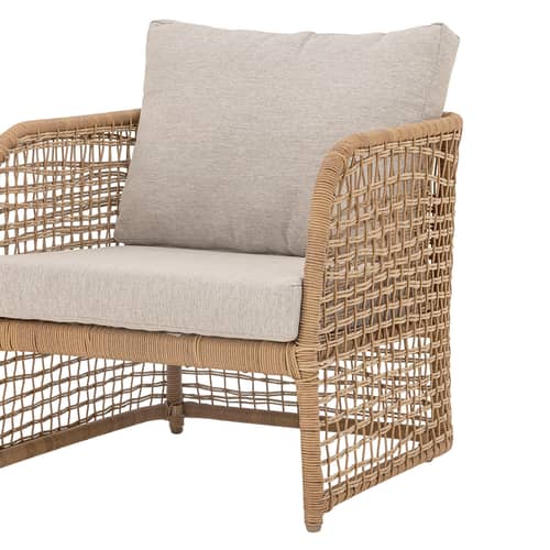 Gepolsterter Sessel Penzano kunstfaser beige - Bloomingville - Natur / Stoff Beige - Aluminium, Geflochtenes Polyrattan, Polyester-Gewebe
