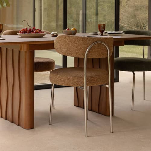 Gepolsterter Stuhl Vittoria textil braun - NV GALLERY - Braun - High Density-Schaum, Tissu Tweed, Verchromter Edel-Stahl
