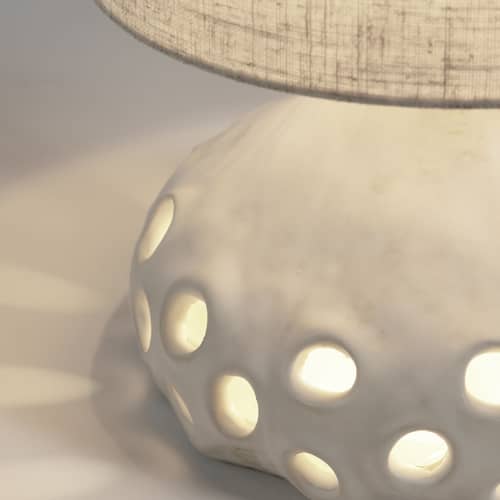Lampe de table Oya 01   / Grès & tissu - Ø 25 x H 42 cm - Serax - Tissu beige / beige - Grès, Tissu