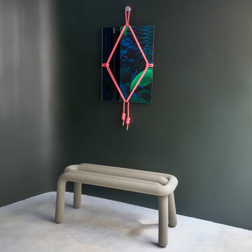 Miroir mural Shibari Rectangle verre rose / L 50,5 x H 69 cm - Moustache - Rose - Corde, Hêtre, Verre