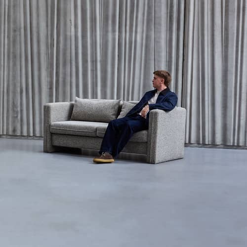Sofa 2 Sitzer Soba textil grau / L 178 cm - HÜBSCH - Hellgrau - Furnier, Polyester-Gewebe, Polyurethan-Schaum