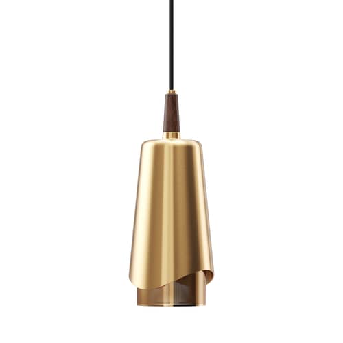Suspension Umanoff or métal / Ø 13,5 x H 34 cm - Audo Copenhagen - Laiton / Noyer - Laiton, Noyer massif