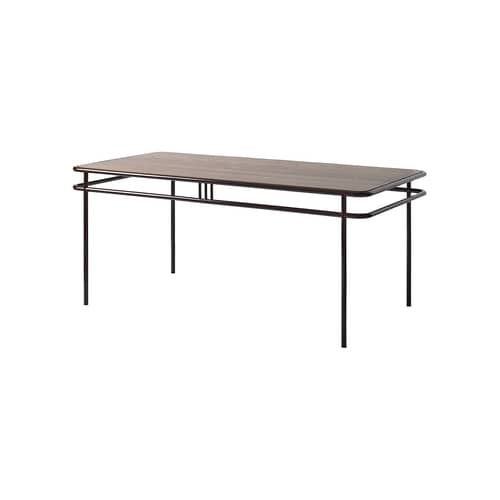Table rectangulaire UD bois marron / 180 x 90 cm - 8 personnes - Tolix - Chêne marron / Brun noir - Acier inoxydable, Chêne teinté