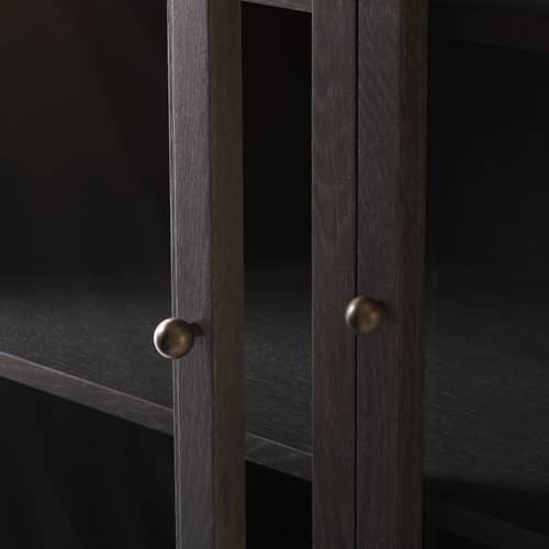 Vaisselier Trace Double SC88 / L 120 x H 192 cm - &tradition - Chêne teinté foncé - Chêne massif, Laiton massif, Placage chêne