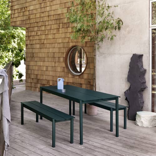Banc Linear métal bleu / L 170 cm - Muuto - Bleu clair - Acier revêtement poudre, Aluzinc