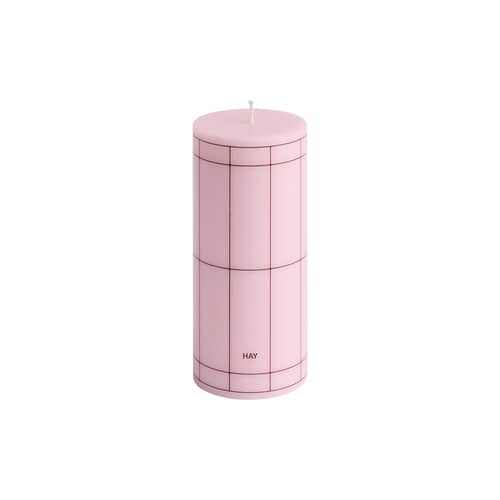 Candela a blocco Column cera multicolore / Ø 6,5 x H 15 cm - Hay - Rosa chiaro con motivo a quadri bordeaux - , Stearin