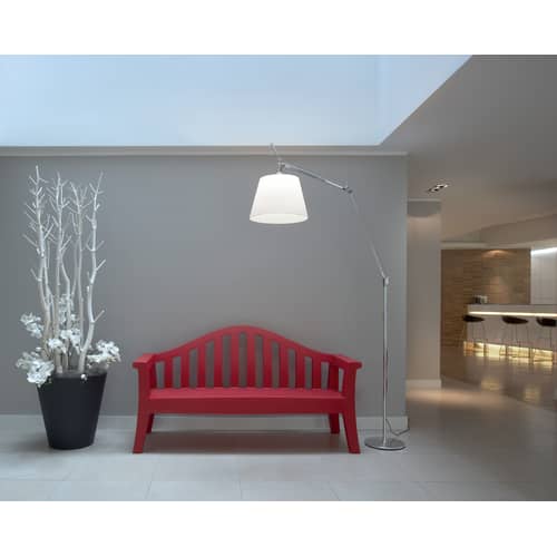 Lampadaire Tolomeo Mega métal papier beige / Ø 36 cm - H 148 à 327 cm - Artemide - Ecru / Pied alu - Aluminium, Papier parchemin