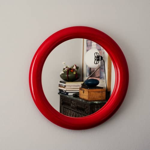 Miroir mural Duplum céramique rouge / Ø 48,3 cm - raawii - Rouge passion - Céramique émaillée, Verre
