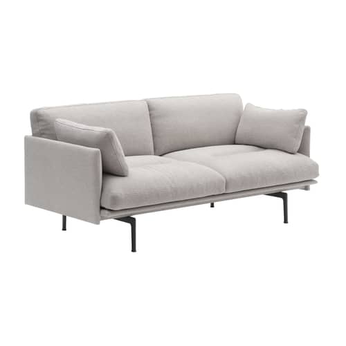 Sofa 2 Sitzer Outline Soft textil grau / L 170 cm - Muuto - Grau (Clay 12) / Schwarze Füße - FSC-zertifiziertes Holz, Kvadrat-Gewebe, PU-Schaum
