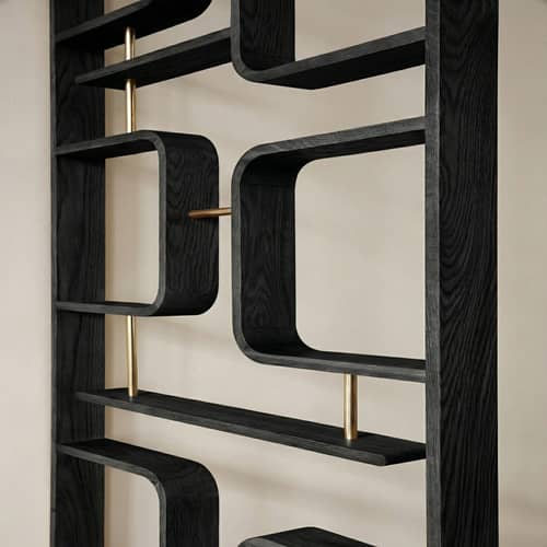 Paravento/divisorio Claustra legno nero / L 90 x H 240 cm - Esclusivo - RED Edition - Rovere tinto nero - Massello di quercia colorato, Ottone