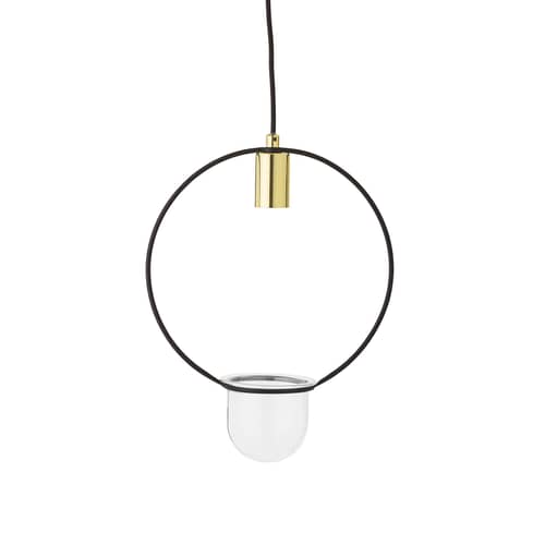  Pendant metal black gold / With flowerpot - Ø 30 - Bloomingville - Round / Gold & black - Glass, Metal