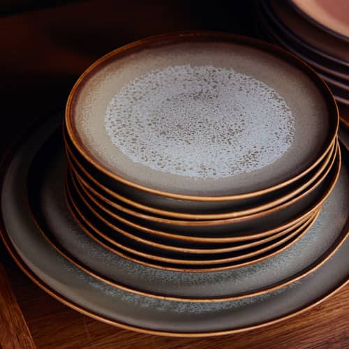 Piatto da dessert 70s ceramics ceramica grigio / Set di 2 - Ø 22 cm - HK LIVING - Contrasto - Gres smaltato