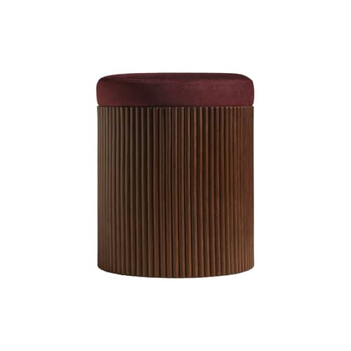 Pouf Riviera tissu rouge / Table d\'appoint (coussin amovible) - Rotin & lin - Ø 36 x H 45 cm - Maison Sarah Lavoine - Mazarin / Rotin foncé - Bois, Lin, Mousse, Rotin
