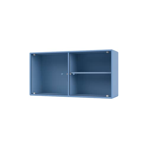 Wandablage Ripple I holz blau / Vitrine - B 69,6 x T 20 x H 35,4 cm / Gewelltes Glas - MONTANA - Azure 154 - Geriffeltes Glas, lackierte Holzfaserplatte