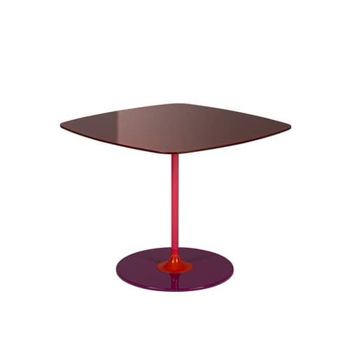 Table d\'appoint Thierry verre rouge / 50 x 50 x H 40 cm - Verre - Kartell - Bordeaux - Acier peint, Verre trempé