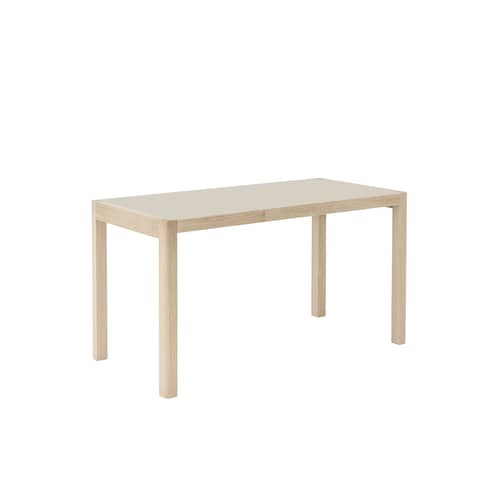 Table rectangulaire Workshop gris bois naturel / Linoleum - 130 x 65 cm / Seconde vie - Muuto - Linoleum gris chaud / Pieds chêne - Chêne massif, Linoléum